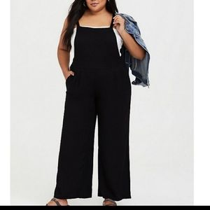 Black crepe wide leg overalls